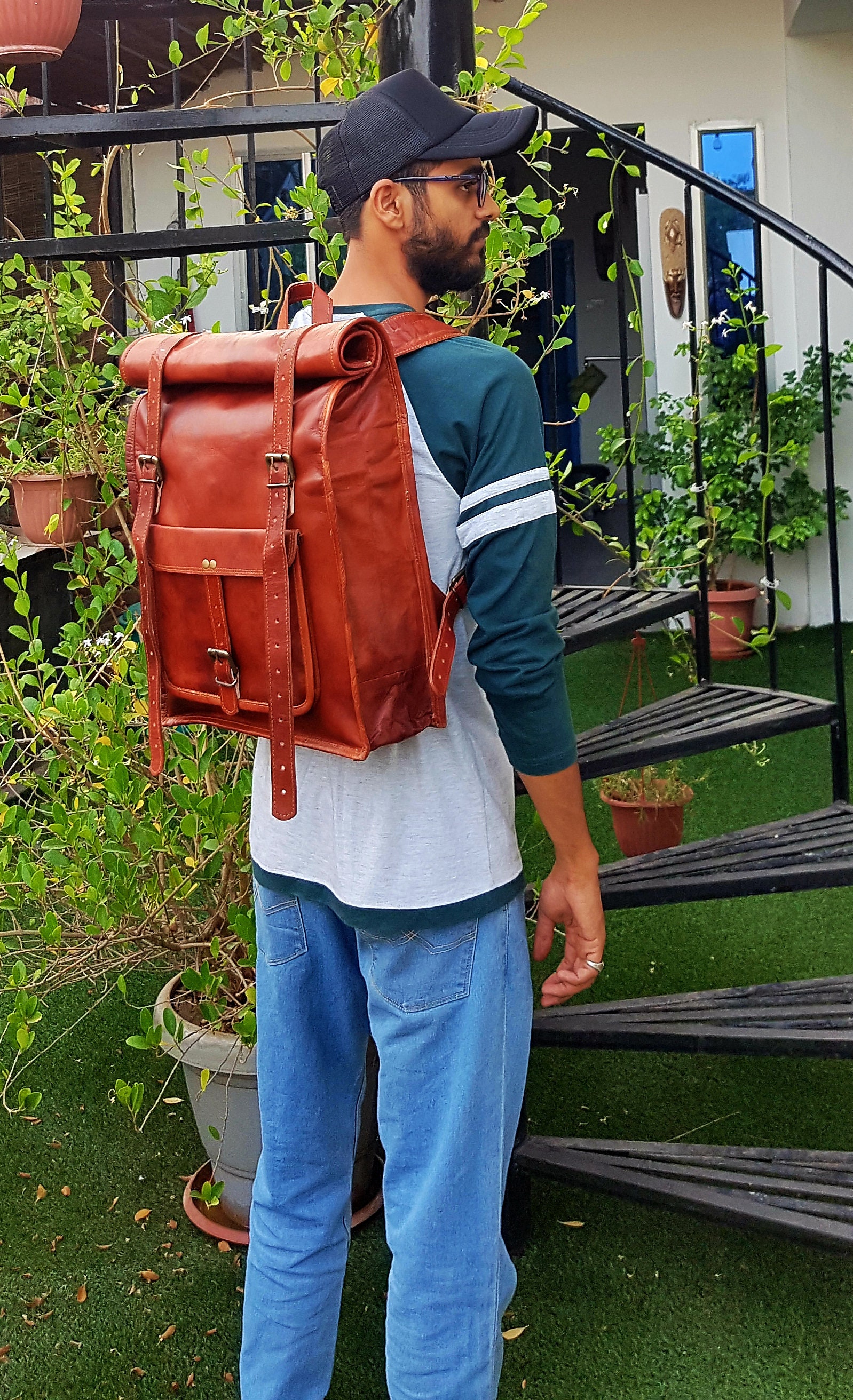 Brown Leather Backpack Vintage Rucksack Laptop Bag Water | Etsy