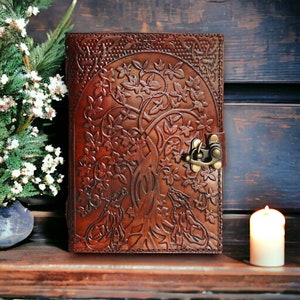 Personalized Wild Wolf Leather Journal Spell book Book of Shadow Grimoire Rustic Notebook Travel Diary sketchbook Gift for Witches, him/her