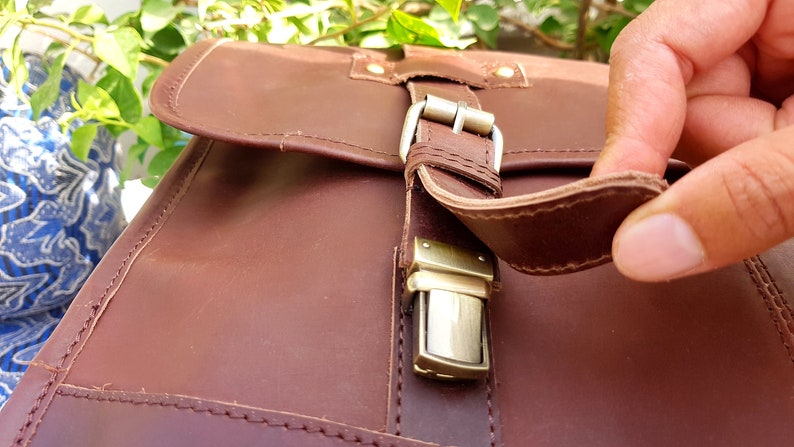 Personalized Genuine Leather Messenger Bag Laptop Bag Shoulder Bag for Women Gift for Men Office Bag Work Briefcase Large Satchel Rustic Bag image 7