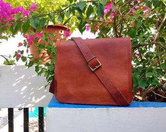 11' Personalized Genuine Leather Messenger Bag Laptop Bag Shoulder Bag for Women Gift for Men Office Bag Work Briefcase Large Satchel