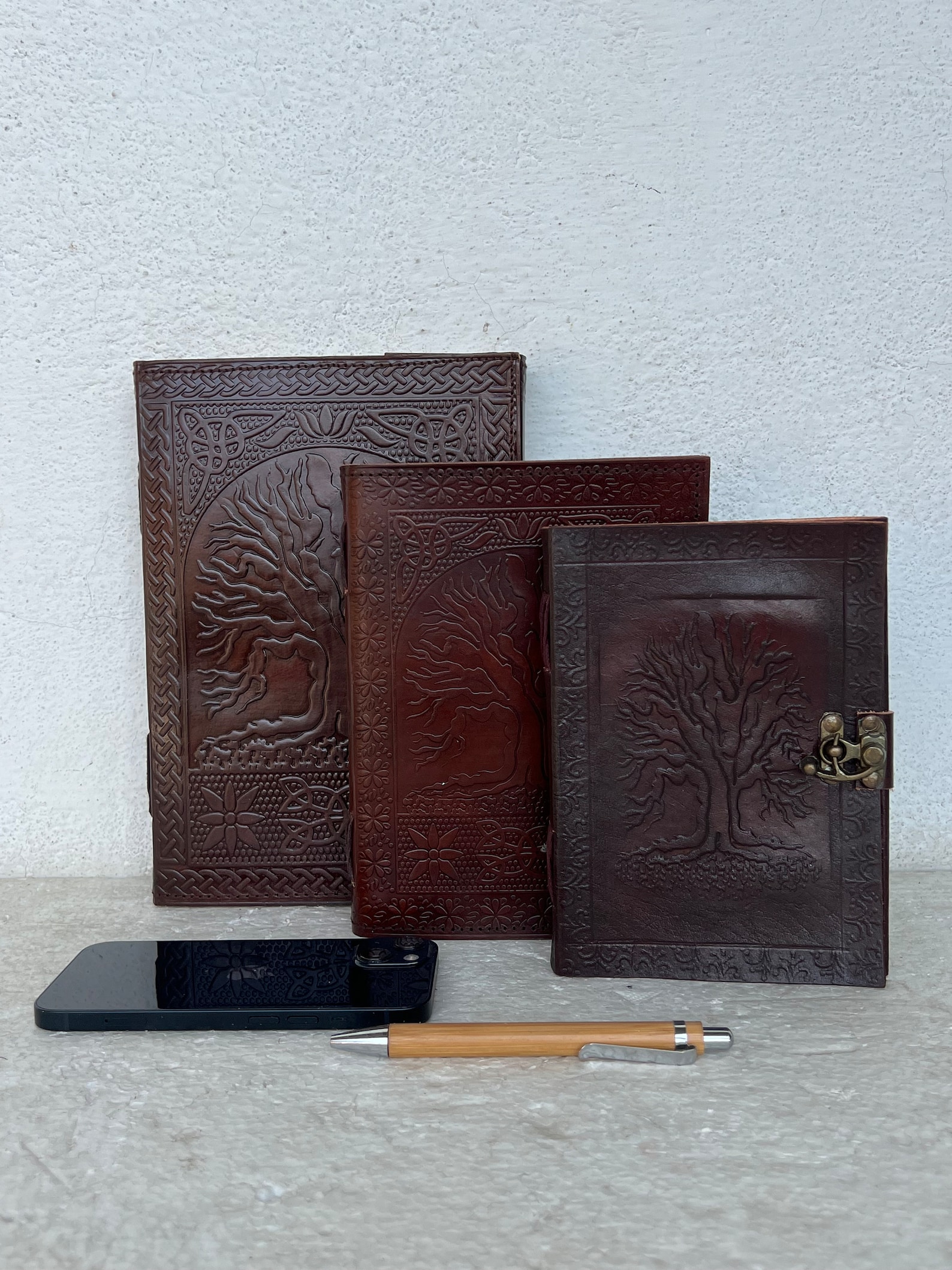 Emboss Noteook Handcrafted Tree of Life Emboss Leather Journal Blank Notebook ...