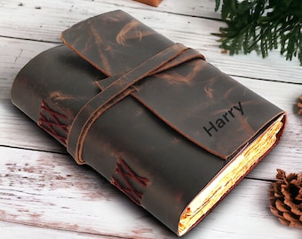 Personalised Distressed Leather Journal Handmade Lined Refillable Notebook Sketchbook Christmas Gift Father's Day Gift Travel Diary Planner