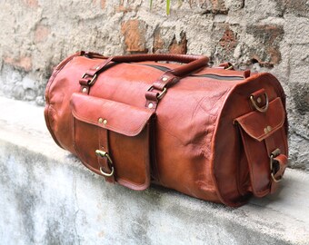 Personalized Leather Duffle Bag: Travel Gym Weekender Carry-on