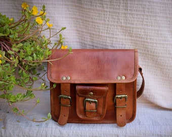 11' Leather Messenger Bag Laptop Case Briefcase Gift Distressed Shoulder Bag