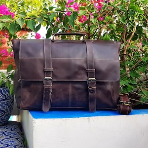 Personalized Genuine Leather Messenger Bag Laptop Bag Shoulder Bag for Women Gift for Men Office Bag Work Briefcase Large Satchel Rustic Bag image 1