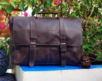 Personalized Genuine Leather Messenger Bag Laptop Bag Shoulder Bag for Women Gift for Men Office Bag Work Briefcase Large Satchel Rustic Bag