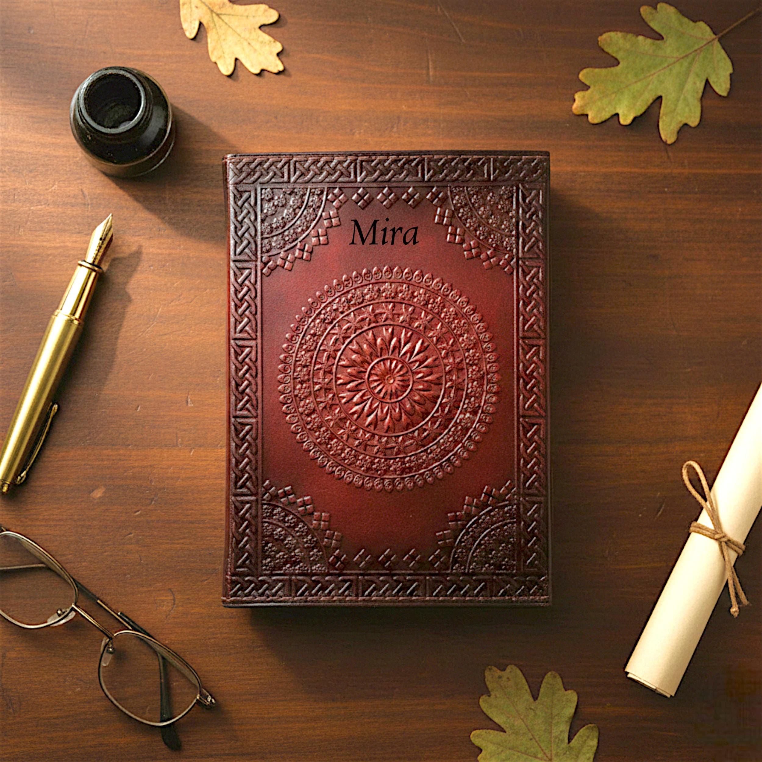 Emboss Noteook Personalized Rose Emboss Leather Journal Handmade Refillable Blank ...