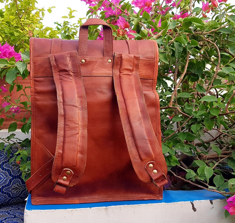 Brown Leather Backpack Vintage Rucksack Laptop Bag Water Etsy