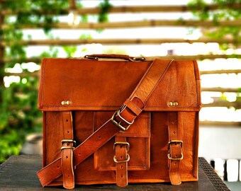 Personalized Genuine Leather Messenger Bag Laptop Bag Shoulder Bag Gift for Men Office Bag Work Briefcase Large Satchel Rustic Bag