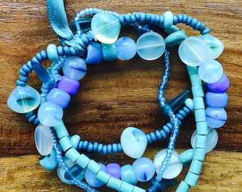 Folk Style Multi-Strand Beaded Bracelet Turquoise