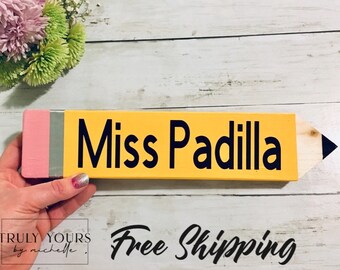 Teacher Pencil Name Plate Free Shipping Teacher Name Plates Etsy