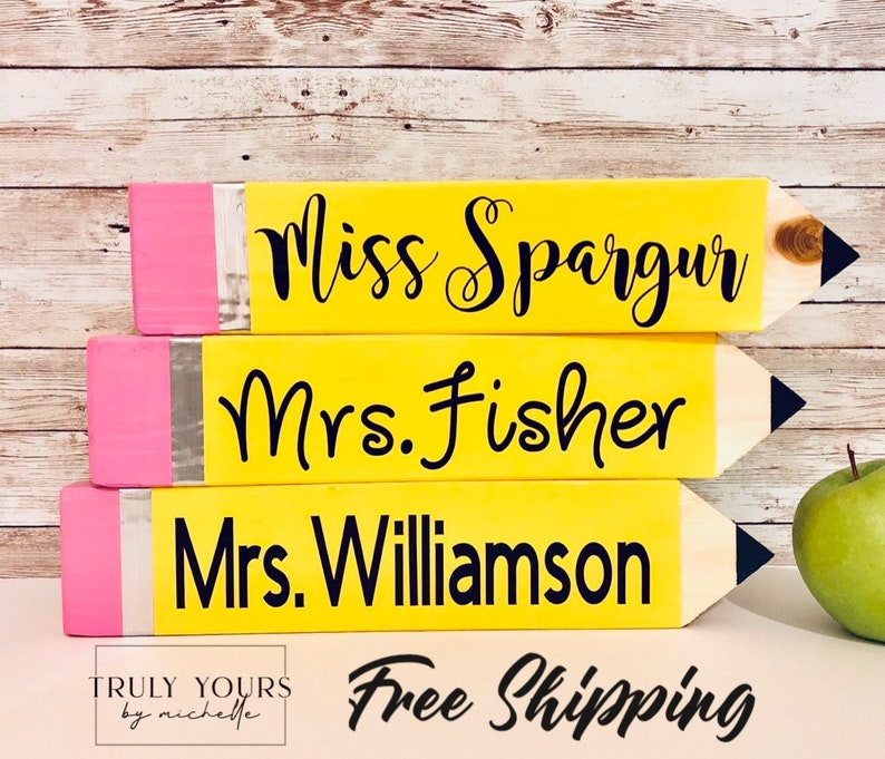 Teacher Pencil Name Plates FREE SHIPPING / Teacher Name Plates Etsy