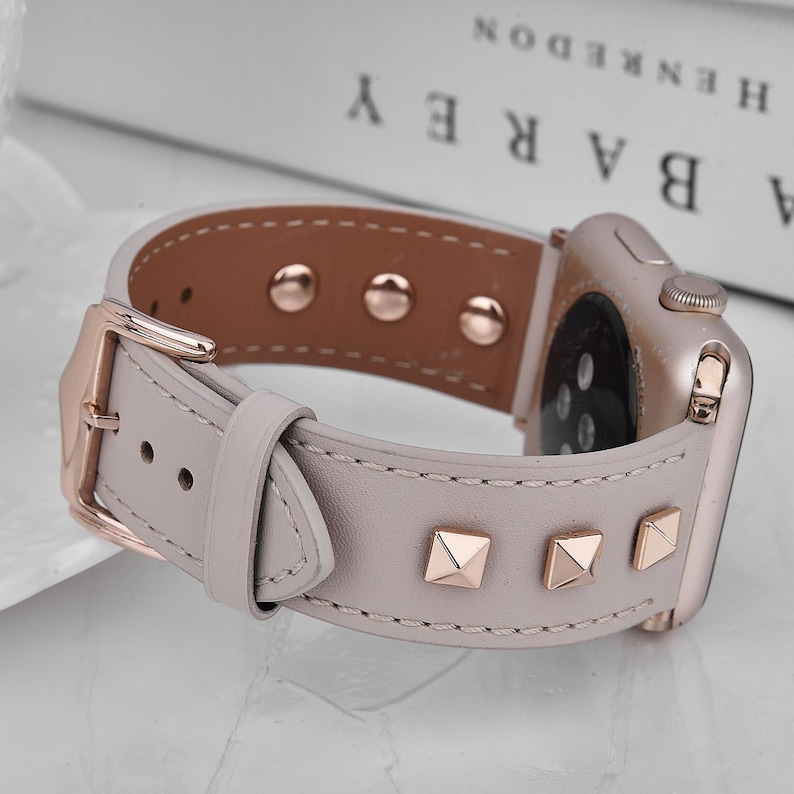 Leather Studded Band Compatible for Apple Watch Band 38mm 40mm 41mm 42mm 44mm 45mm Women Stainless Steel Fashion Pyramid IWatch Wristband 