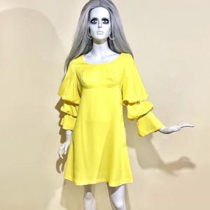 Vintage 1960s Crepe Mini Dress / Juliet Double Balloon Sleeve / Flared Cuff / Regency Doll / Medieval Princess