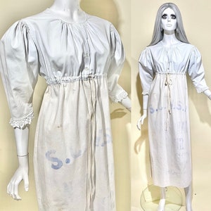 Antyczna francuska bawełniana bluzka i zabytkowy bawełniany worek na mąkę - rustykalna sukienka chłopska / moda boho hipisowska lata 60., 70., cottagecore lata 20., 30., 40.