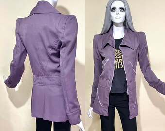 Rara BIBA anni '70 etichetta di abbigliamento da uomo vintage scolpita giacca viola // GLAM ROCK // futurista anni '30 '40 // Era spaziale // Cerniere diagonali