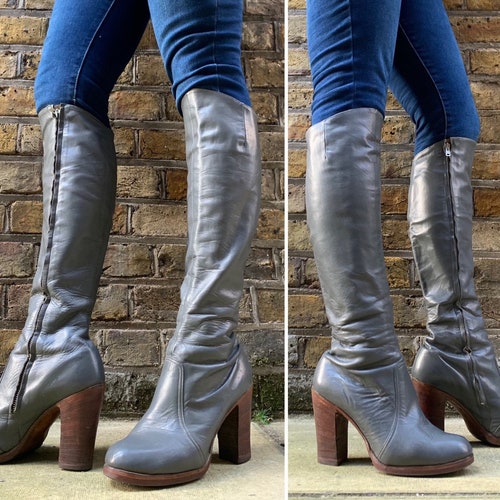 Vintage 1970s GOHIL'S Grey Leather Tall 