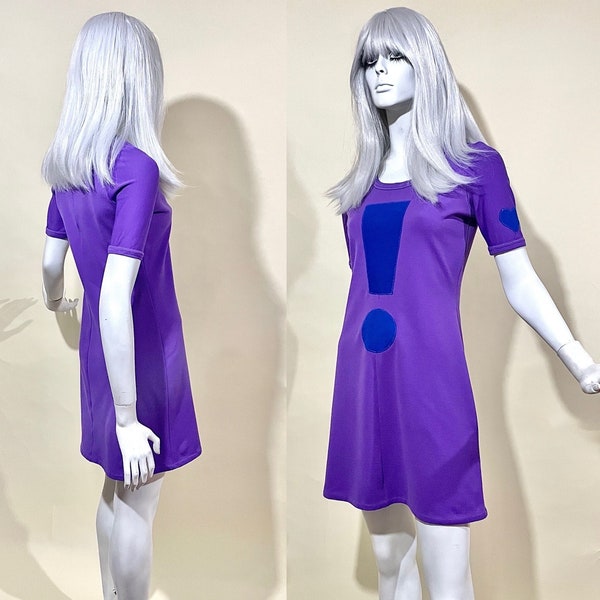 Vintage 60s 1970s Purple Mini T.Shirt Dress // Custom Pop Art Appliqué ! // Swinging London // Psychedelic // Go-Go Mod // Glam Rock