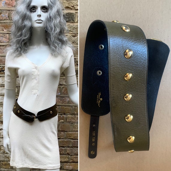 Vintage 1970s 80s ETIENNE AIGNER Studded Olive Leather Belt // - Etsy