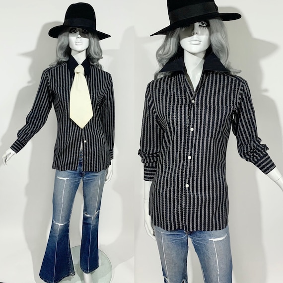 Vintage 1970s MONO Chain print Tailored shirt / D… - image 1
