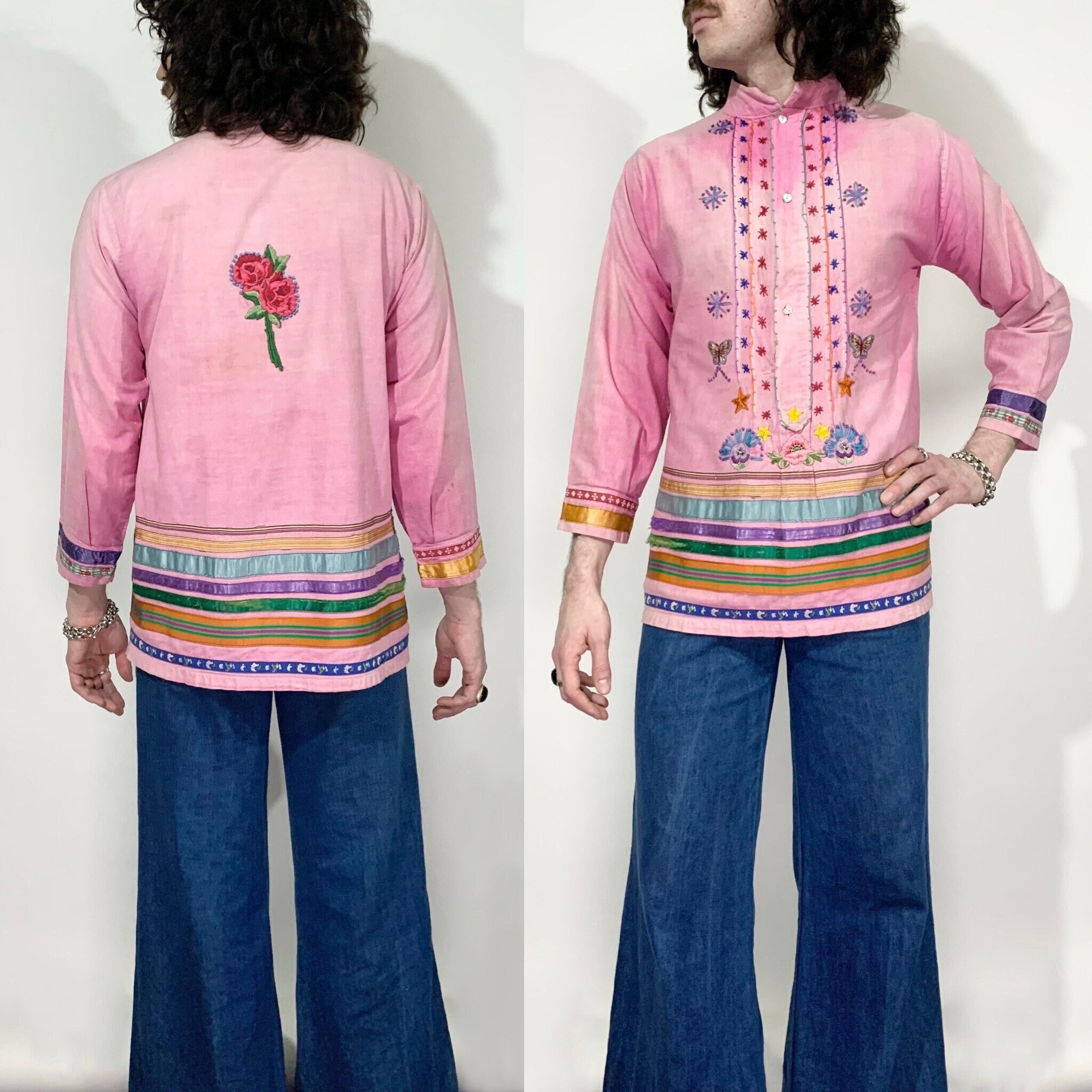 Vintage 1960s 70s Unisex Crisp Cotton Folk Tunic / Hand Etsy Australia