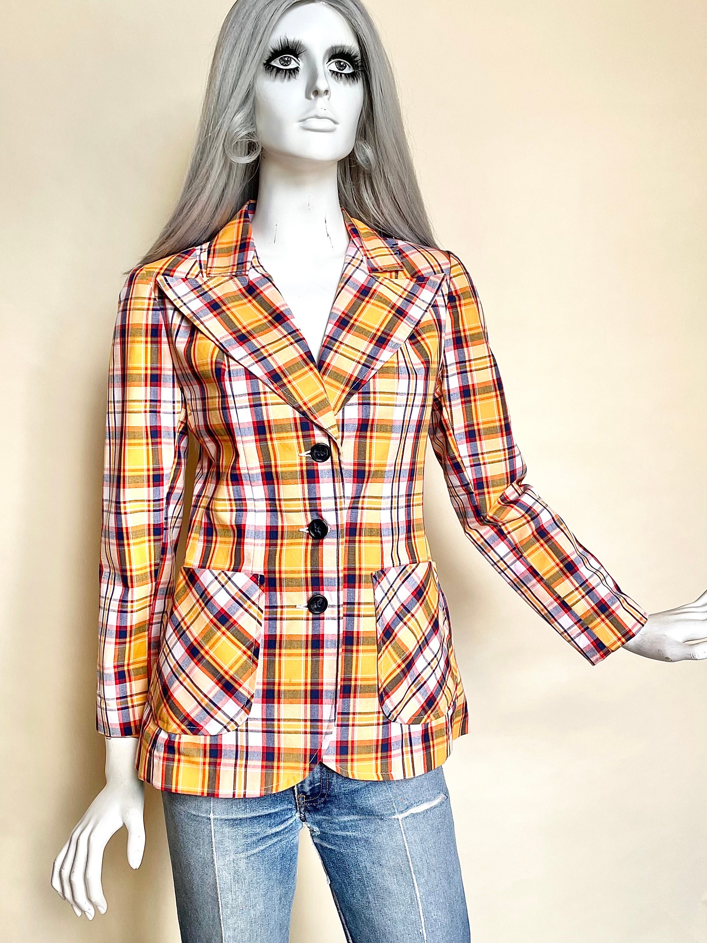 Vintage 1970s Glam Rock Sunshine Plaid Blazer / Sharp & Wide Vintage 1970s Glam Rock Sunshine Plaid Blazer / Sharp & Wide