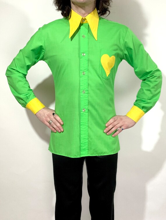 Vintage 1970s Two Tone Mod Shirt / Pop Art Love H… - image 5