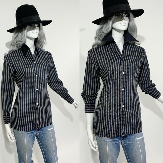 Vintage 1970s MONO Chain print Tailored shirt / D… - image 2