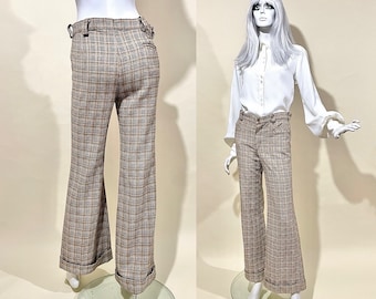 Vintage 1970s Deco Dandy Flared Trousers // Turnup Check Flares // 20s 30s // Dandy // Mod // Glam Rock // Disco