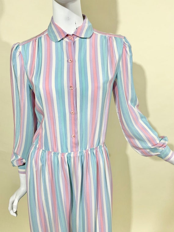 Vintage 1970s 80s Pastel Candy Stripe Silk Dress … - image 4