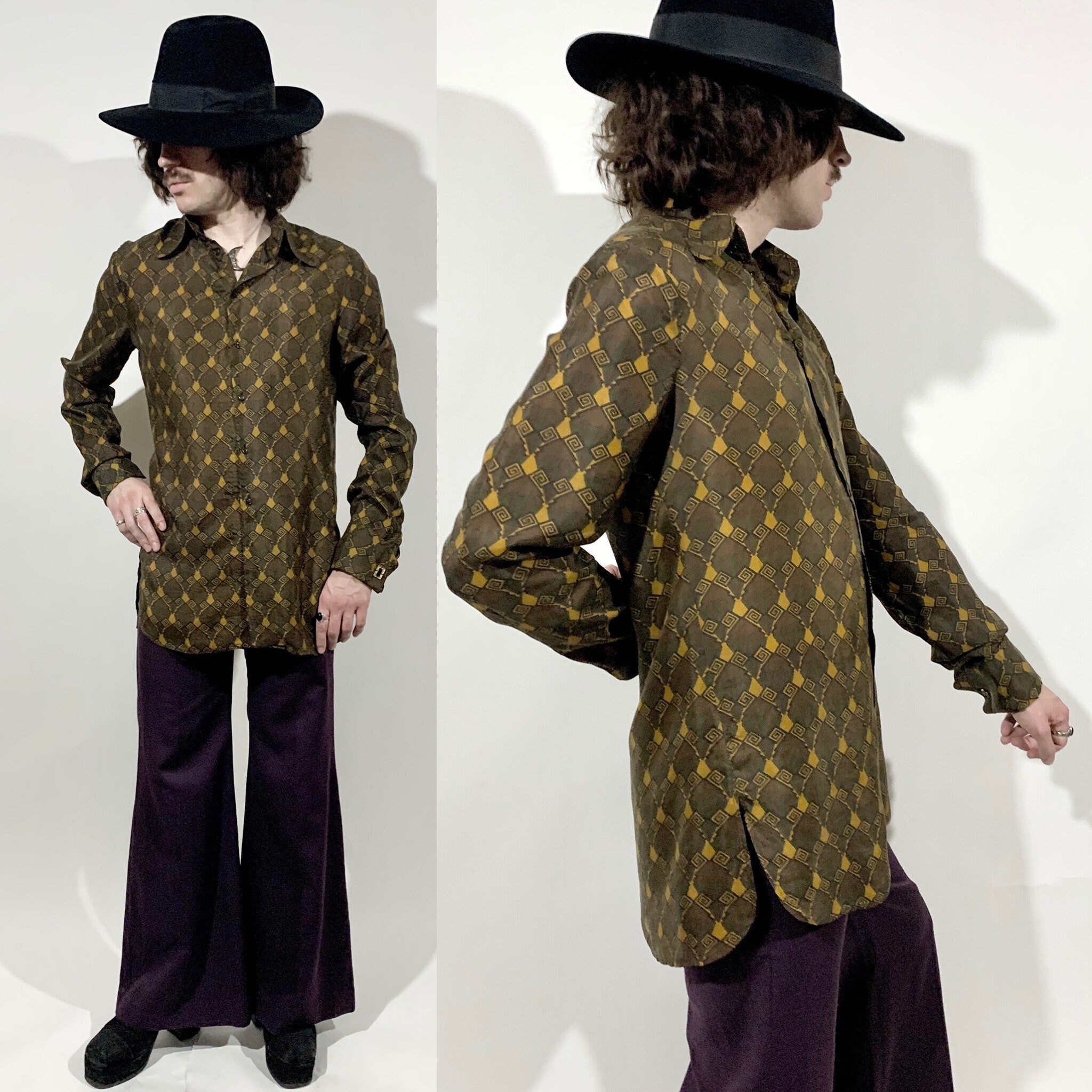Vintage 1960s 70s Silk BIBA Shirt // Art Deco // Geo // Dandy 
