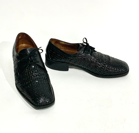 Men s Vintage 1960s 70s BALLY Basket Weave Shoes MOD Soulie Suede Head 30s Deco Dandy Chisel Toe Leather Sole