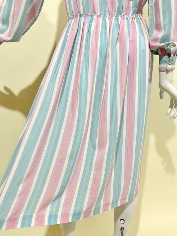 Vintage 1970s 80s Pastel Candy Stripe Silk Dress … - image 8