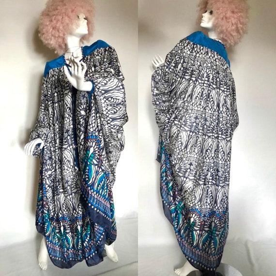 1970s SILK Abaya kaftan maxi dress / nouveau print