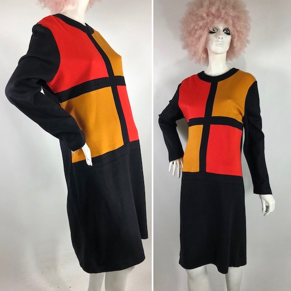 Vintage 1980s Mondrian colour block jersey mod dre