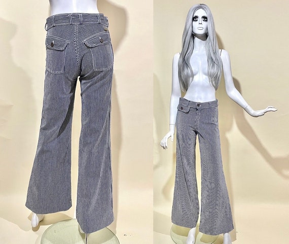 【人気投票 】ハイブランド人気ランキング！ Vintage 1970s Sailor Stripe Denim Flares / JET JEANS Sugden パンツ
