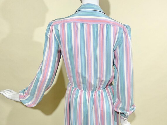 Vintage 1970s 80s Pastel Candy Stripe Silk Dress … - image 7