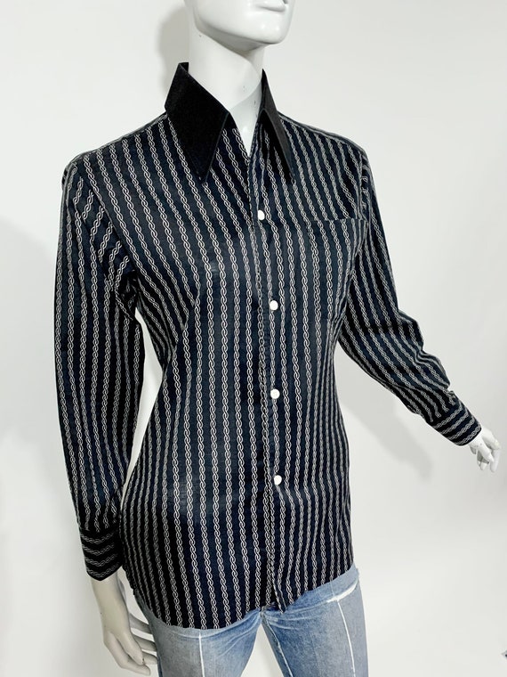 Vintage 1970s MONO Chain print Tailored shirt / D… - image 5