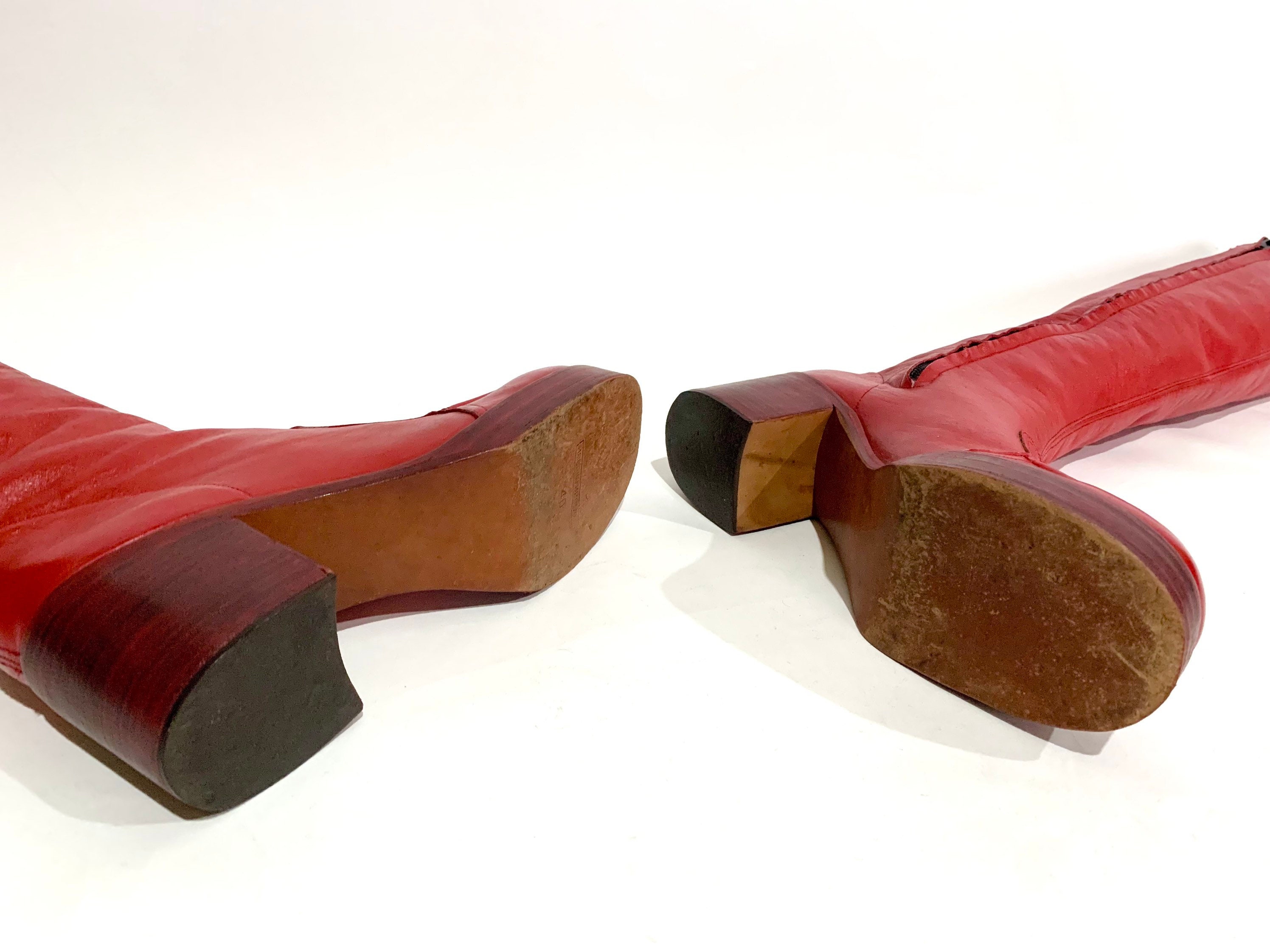 Vintage 1970s LIPSTICK Red Tall Leather Chunky PLATFORM