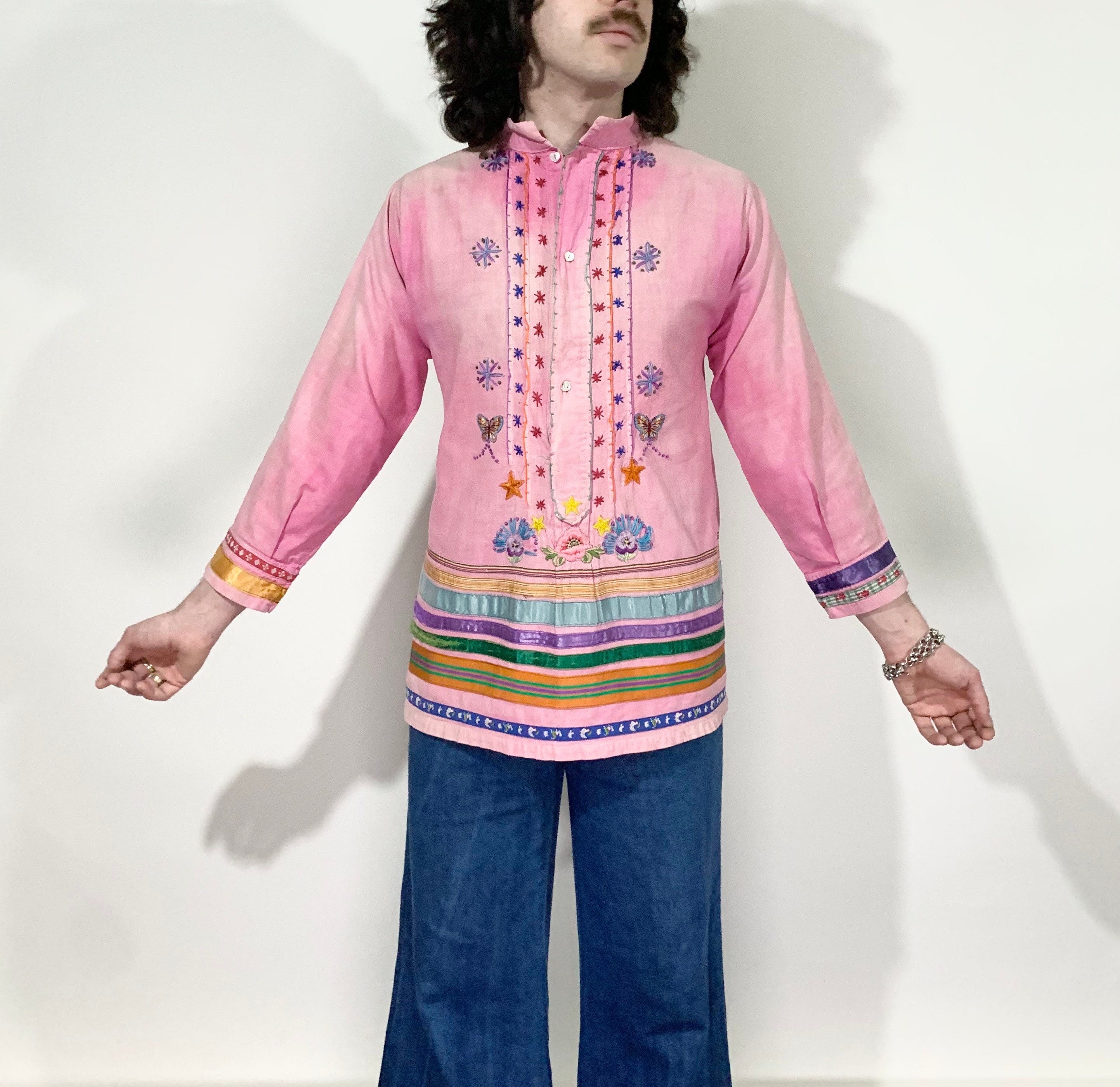 Vintage 1960s 70s Unisex Crisp Cotton Folk Tunic / Hand Etsy Australia