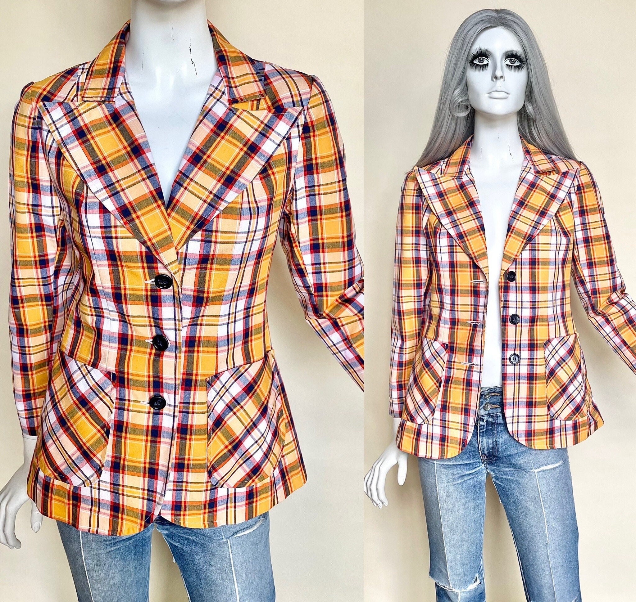Vintage 1970s Glam Rock Sunshine Plaid Blazer / Sharp & Wide Vintage 1970s Glam Rock Sunshine Plaid Blazer / Sharp & Wide