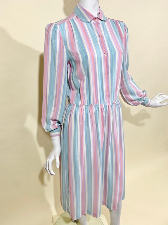 Vintage 1970s 80s Pastel Candy Stripe Silk Dress … - image 3