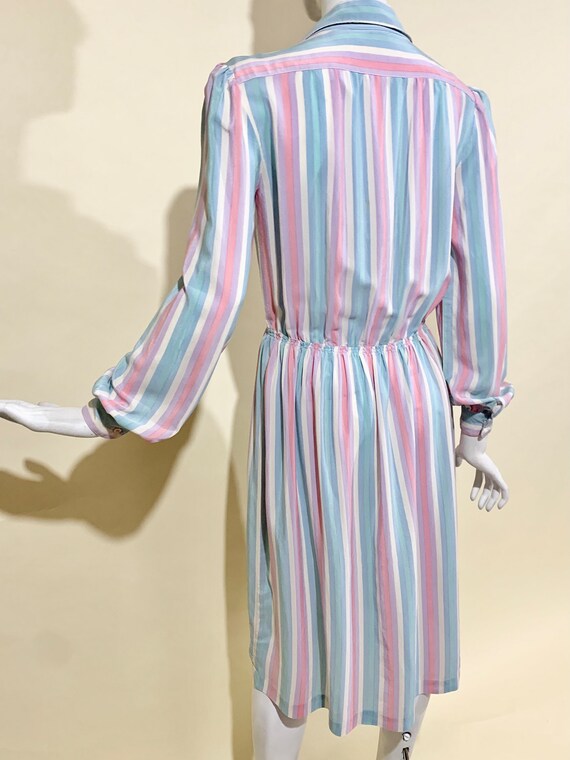 Vintage 1970s 80s Pastel Candy Stripe Silk Dress … - image 6