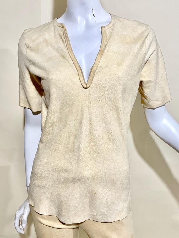 Vintage 1960s 70s CORDOBA Boutique Buckskin Suede Flared Suit / Belt Tunic & Kick Flares / Worn-in Posh Hippie / Star Patches / Unisex View 3