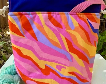 Colour shock knitting project bag, craft project bag, drawstring bag
