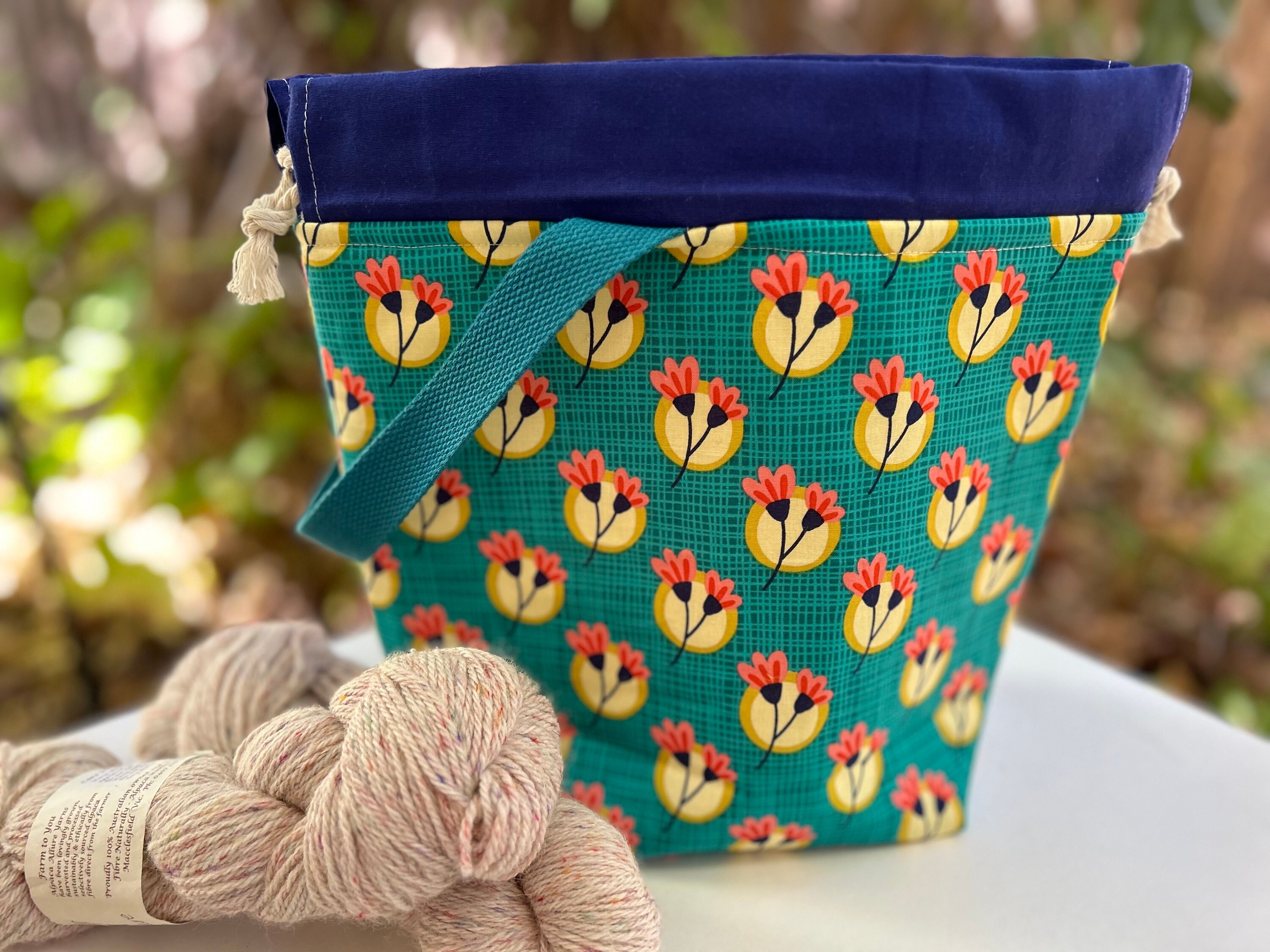 Fitzroy Knitting Project Bag, Craft Project Bag, Drawstring Bag Etsy