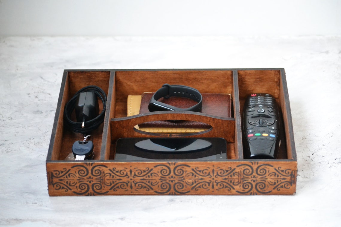 Wooden Valet Tray catchall desk organizer tray watch phone Etsy