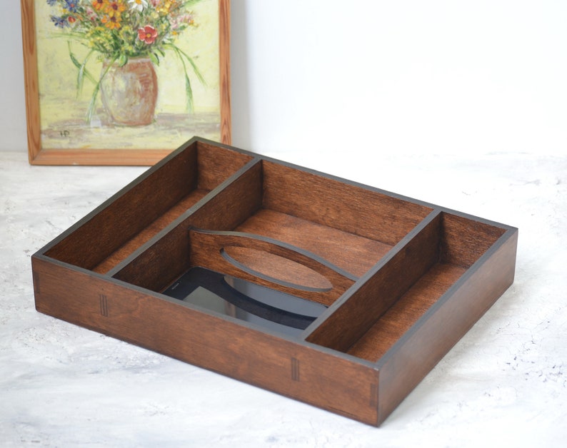 Catchall desk organizer wooden valet tray remote control Etsy