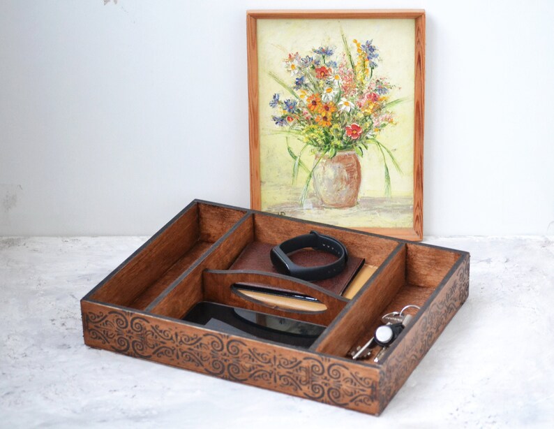 Wooden Valet Tray catchall desk organizer tray watch phone Etsy