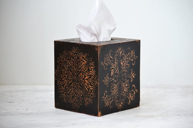 Tissue box cover square Kleenex cube dispenser Wooden napkin Etsy